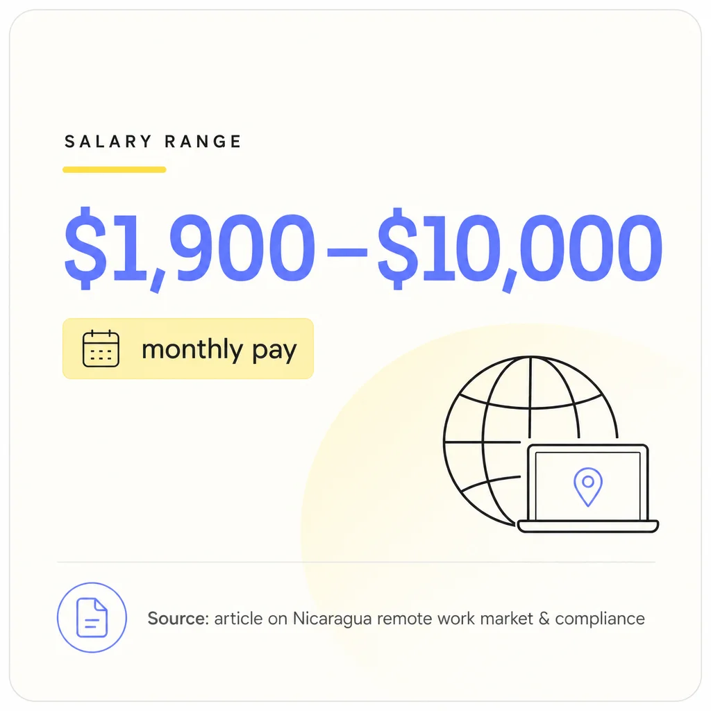 Inline graphic showing the salary range of 1,900 to 10,000 USD per month for Nicaraguan remote workers.